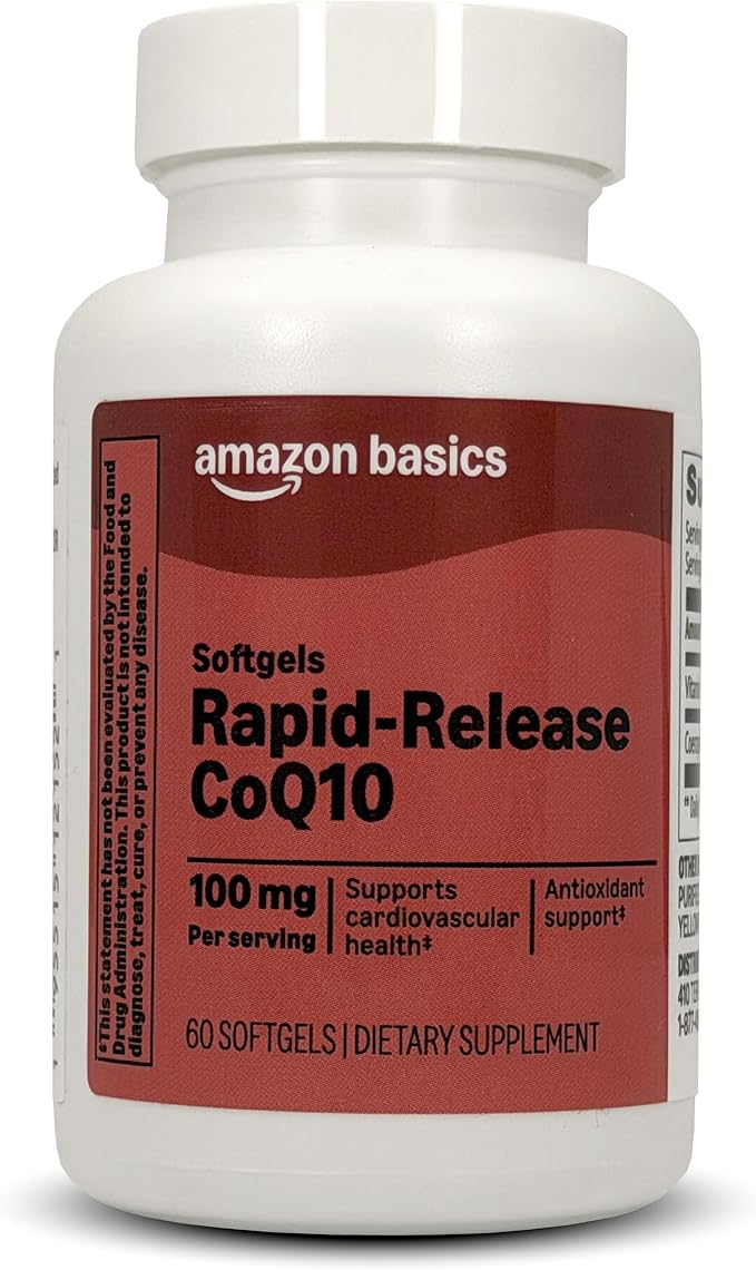 Amazon Basics Rapid-Release CoQ10 Heart Health Softgels, 100 mg 60 Count