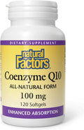 Natural Factors Coenzyme Q10 100 mg, Natural Coenzyme Q10 Supplement for Energy, Heart and Cognitive Support, 120 Softgels