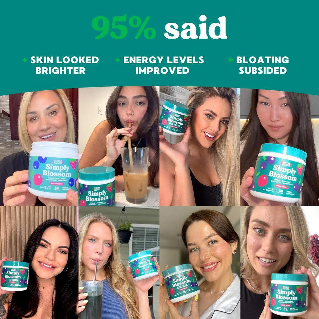 Simply Blossom Nutrition - Daily Greens & Superfood Powder + Collagen + Probiotics for Women's Digestive Health & Bloating Relief. Help Your Health Bloom - 3 Month Supply