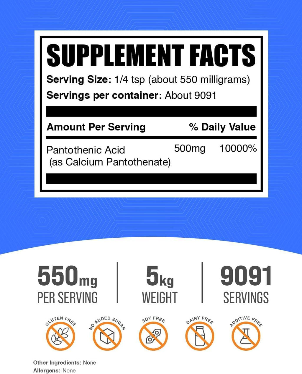 BulkSupplements.com Vitamin B5 Powder - as Calcium Pantothenate, B5 Vitamins - Gluten Free, 500mg of Vitamin B5 Pantothenic Acid per Serving, 5kg (11 lbs) (Pack of 5)