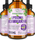 Liposomal Ashwagandha Liquid Drops 2000mg, Ashwagandha Root Extract Supplement (7% Withanolides) with Black Pepper Extract & Probiotics for Focus, Cognition & Energy - 2 FL.OZ (1 Bottle)