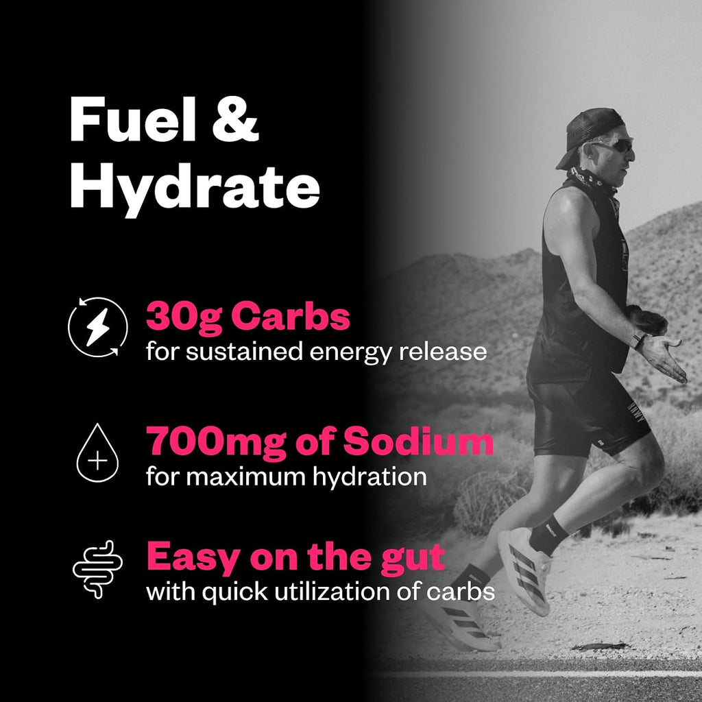 Salty Carbs Electrolyte Drink Mix 30g Dual-Action Carbs + 700mg Sodium – Endurance Fuel for Runs, Rides and Races – Gluten-Free, Dairy-Free, Non-GMO (30 Servings, Raspberry Lemonade)