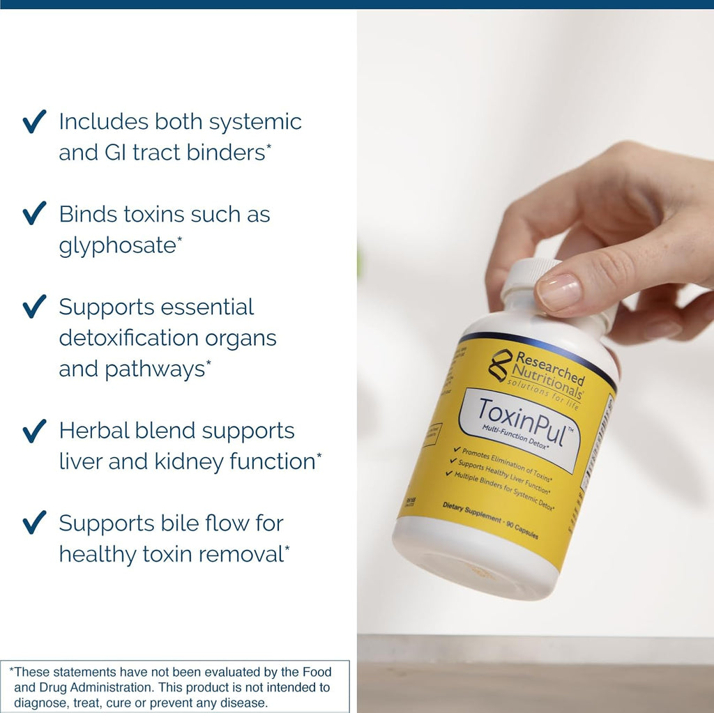 Researched Nutritionals ToxinPul Binder & Detox Cleanse Support - Humic Acid, Fulvic Acid, Cilantro, Dandelion Root & Chlorella to Help Supports Healthy Toxin Removal (90 Capsules)
