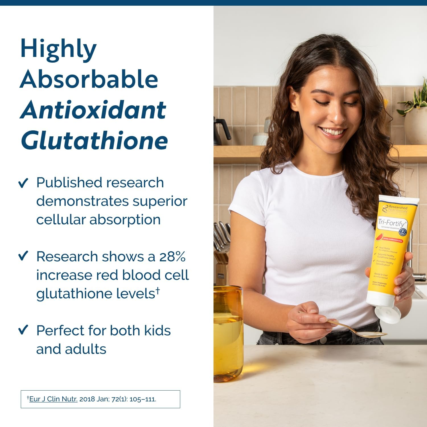 Researched Nutritionals Liposomal Glutathione (450mg) Liquid Gel + Vitamin C - Tri-Fortify - Aid Natural Energy, Immune Support & Detox - Clinically Researched for Absorption - Watermelon (5 Fl Oz)