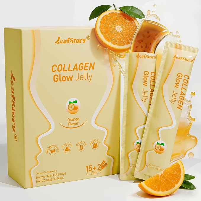 Collagen Glow Jelly 15+2 Sticks Support Skin, Hair & Nails Health, Balanced Energy Vitality Supplement