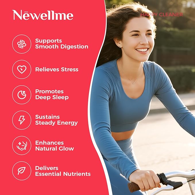 NEWELLME Happy Cleaner Digestive Supplement Powder, Gut Health Drink Mix with Probiotics, Digestive Enzymes & Fiber, Supports Digestion and Bloating, Watermelon Flavor, 14 Sachets
