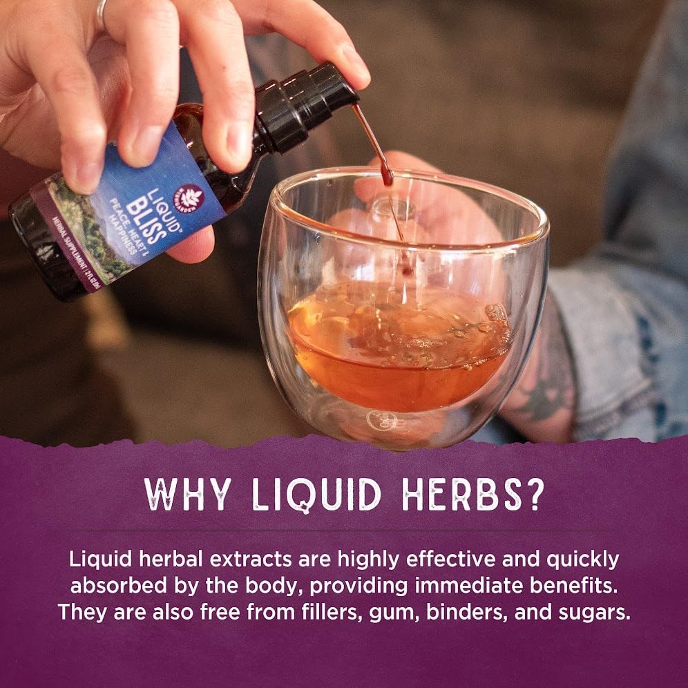 WishGarden Herbs Liquid Bliss Mood Elevator - Plant-Based Herbal Supplement with Organic Cacao, Cotton Root, Passionflower, Increases Sense of Connection, 4oz