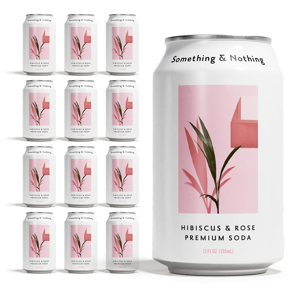Something & Nothing Hibiscus & Rose Flavoured Sparkling Water | Lightly Carbonated, Full Flavoured with Added Grape & Lemon Juice | Vegan & Low Calorie Soda | 12 Fl Oz Cans (Pack of 12)