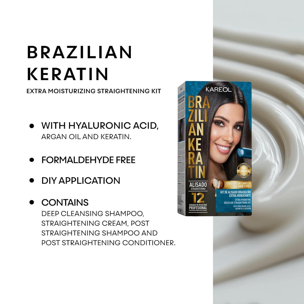 Brazilian Keratin Hair Treatment Kit Extra Moisturizing - Formaldehyde Free - With Hyaluronic Acid, Argan Oil, Keratin - Vegan Formula - Keratina Para Alisar El Pelo, Alisado Brasileño Keratina