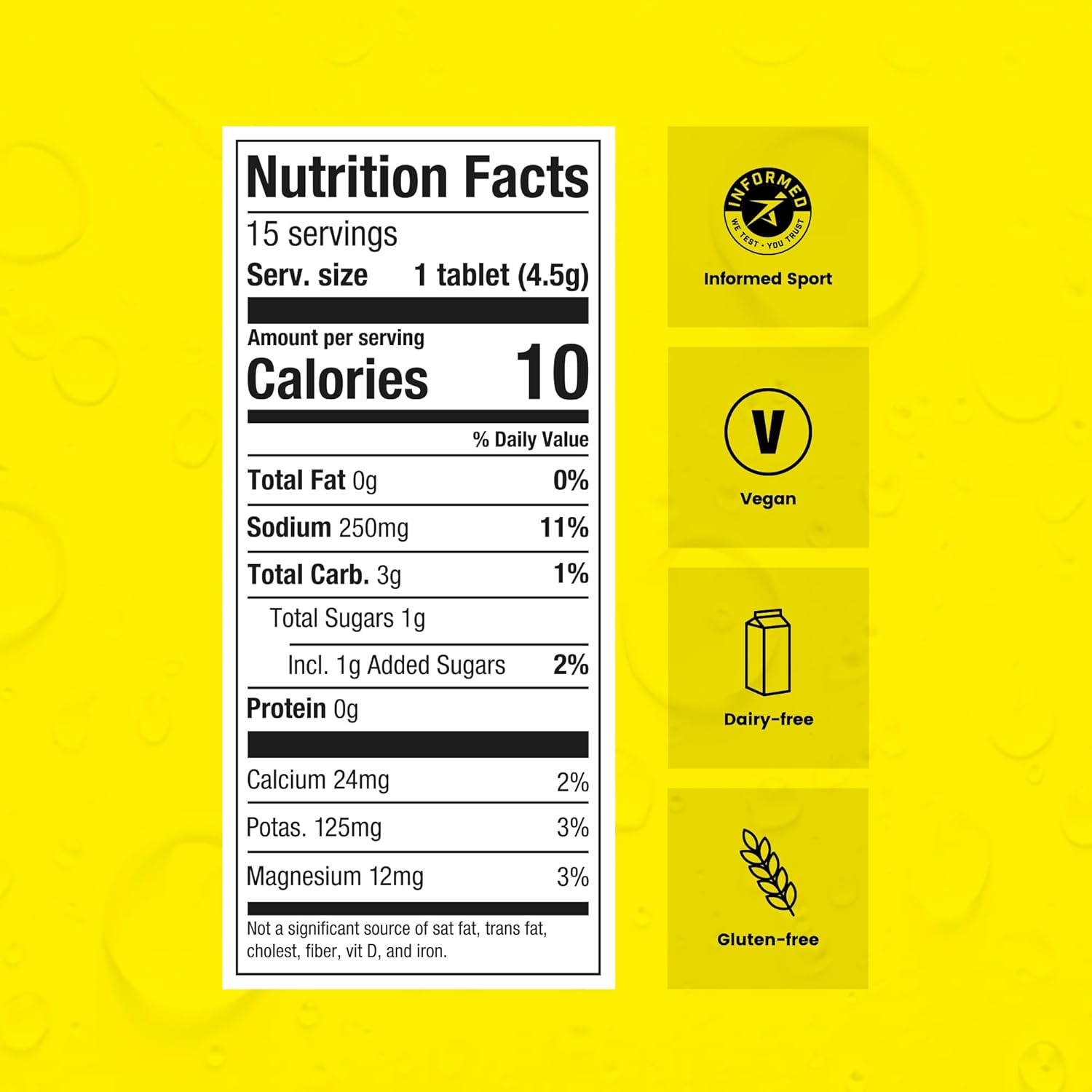 Precision Hydration Electrolyte Tablets - Multi Strength Effervescent Hydration Tablets - Combats Cramp - Low Calorie, Gluten Free, Vegan/Vegetarian Friendly (12 Tubes, 500mg/L - Yellow Tube)