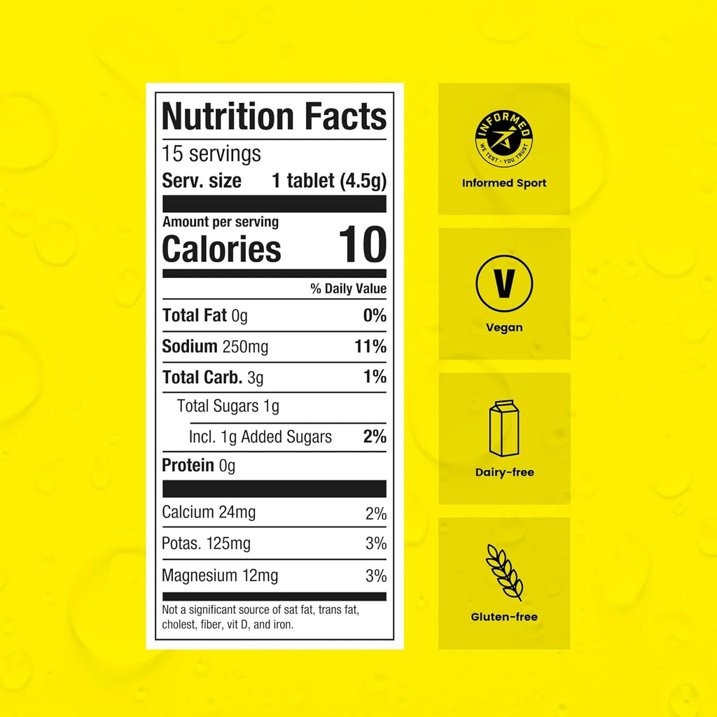 Precision Hydration Electrolyte Tablets - Multi Strength Effervescent Hydration Tablets - Combats Cramp - Low Calorie, Gluten Free, Vegan/Vegetarian Friendly (1 Tube, 500mg/L - Yellow Tube)