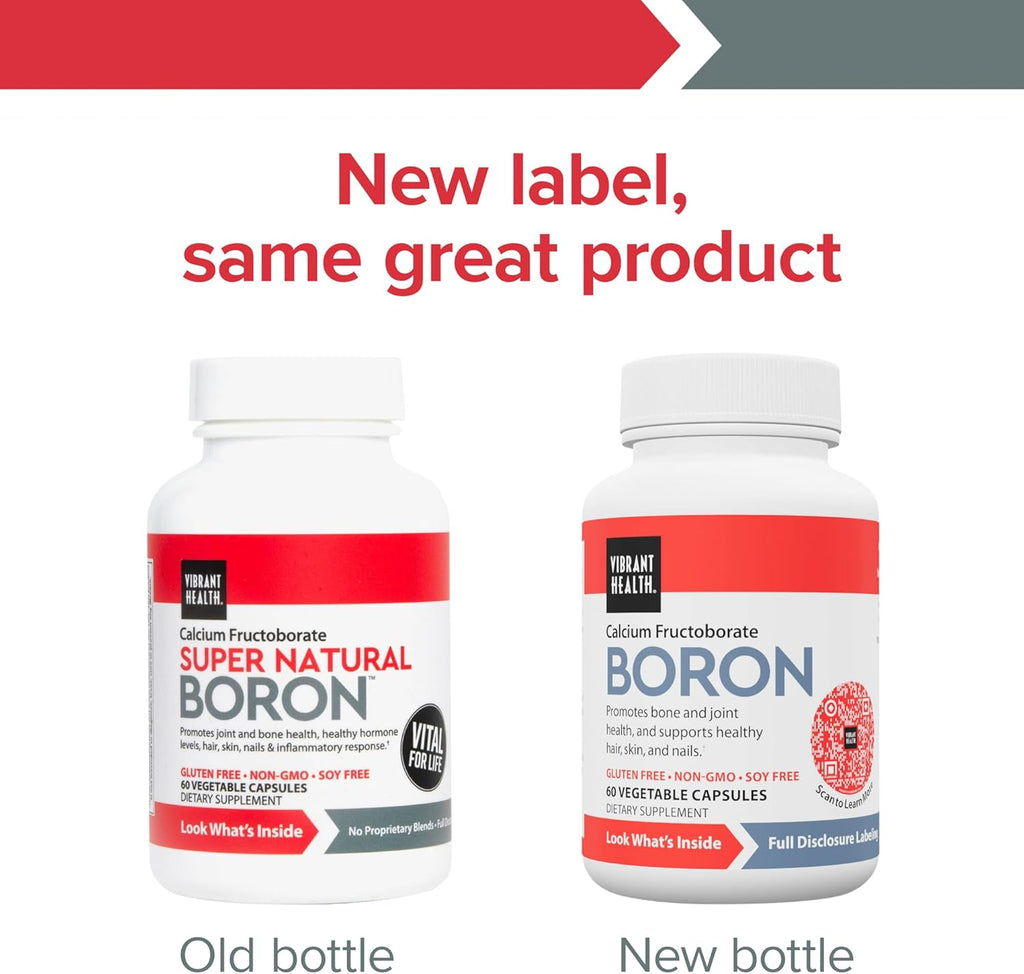 Vibrant Health, Boron, Vegetarian Support for Joint and Bone Health, 60 Capsules