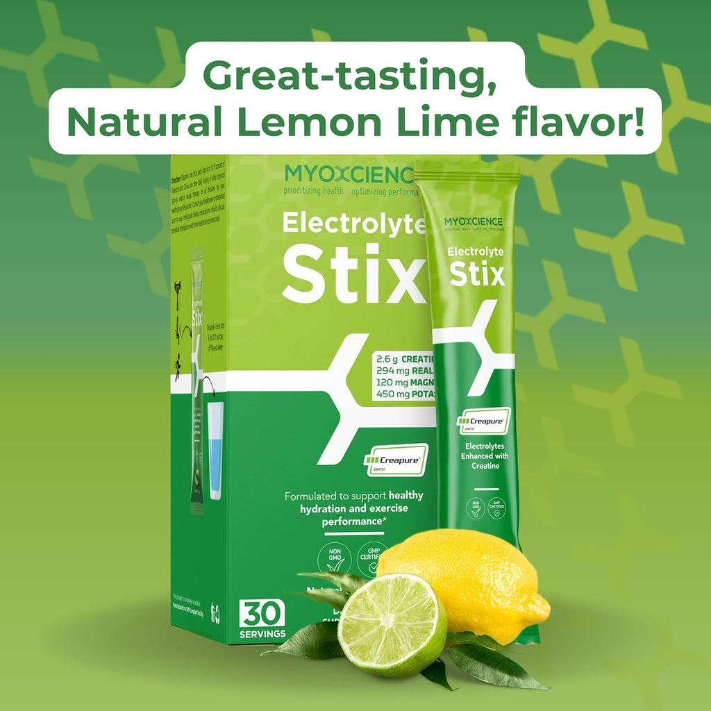 MYOXCIENCE Electrolyte STIX | Creatine Electrolyte Powder | Recovery from Exercise & Muscle Development w/Real Salt (Lemon Lime Flavor) (Stix 30 ct)