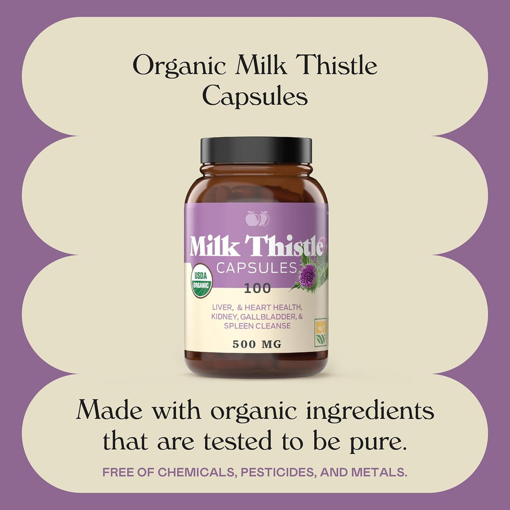 Complete Natural Products Pure Organic Milk Thistle Capsules - 500 mg Silymarin Powder 100 Pills