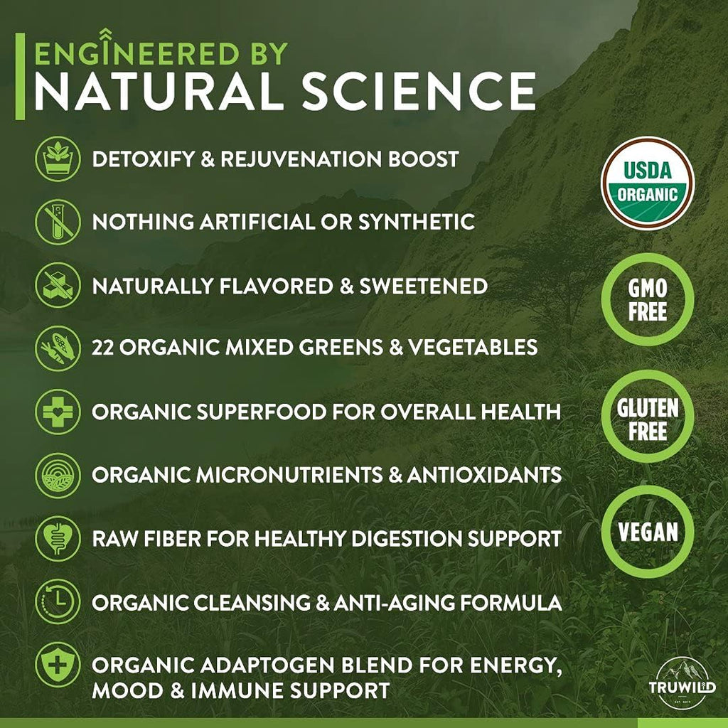 TruWild Greens Superfood Juice Powder, with 22+ Greens & Anti-Oxidants, Natural Immune, Stress, Digestion Support Powder, 90 Servings, 3 Pack