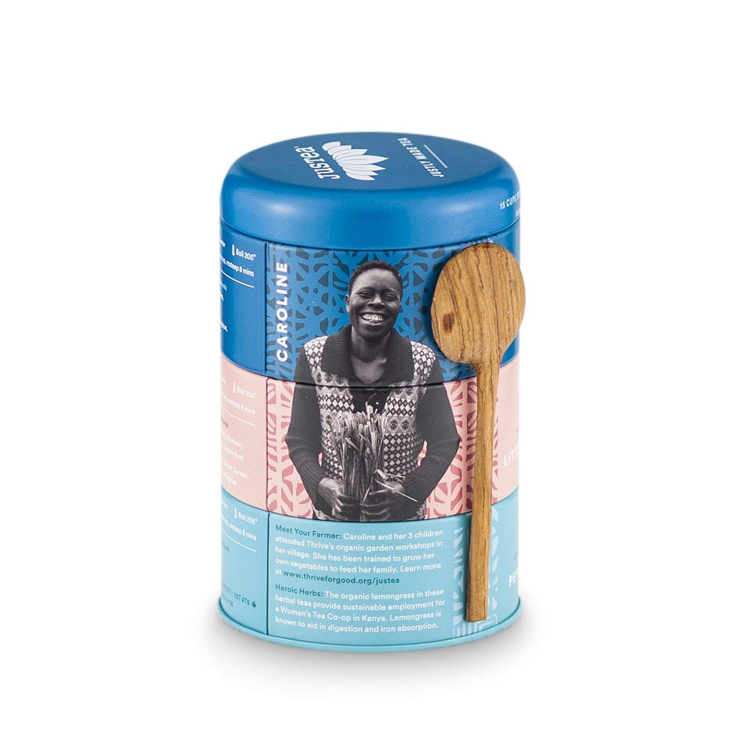 JusTea Herbal Tea Trio | Stacking Tins Variety Pack with Hand Carved Tea Spoon | Loose Leaf | Caffeine Free | Award-Winning | Fair Trade | Non-GMO