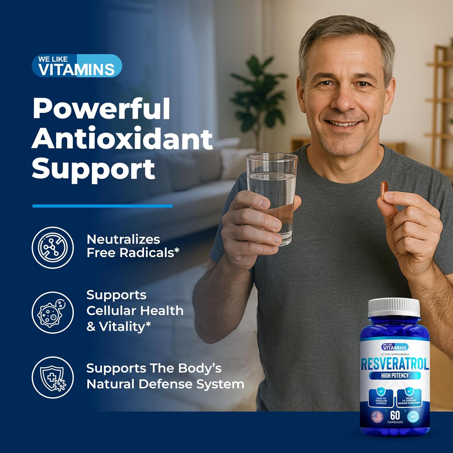 We Like Vitamins Resveratrol 1000mg per Serving - 180 Easy to Swallow Veggie Capsules - Natural Resveratrol Supplement 1000mg - Antioxidant Supplement Helps Support Anti-Aging and Immune System
