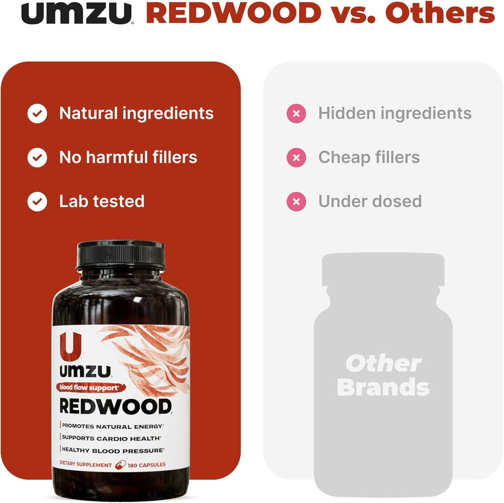 UMZU Redwood Nitric Oxide Booster, 3-Month Supply – Nitric Oxide Supplement with Vitamin C, Garlic & Horse Chestnut – Supports Healthy Circulation, Blood Flow, Energy, Stamina and Daily Vitality