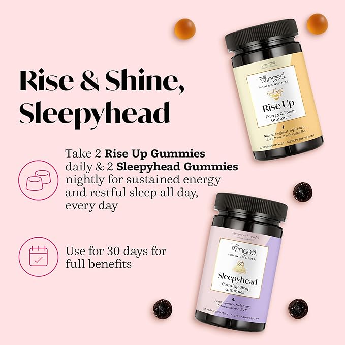 Winged Wellness Sleepyhead Natural Sleep Gummies for Women - Prime Sleep Support Aid for Adults with 3mg Melatonin, L-Theanine, 5-HTP - Blueberry Lavender Flavored - 30 Servings