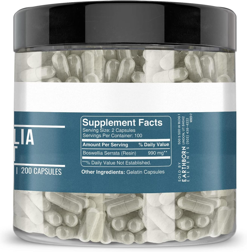Earthborn Elements Boswellia Serrata Extract 200 Capsules, Pure & Undiluted, No Additives
