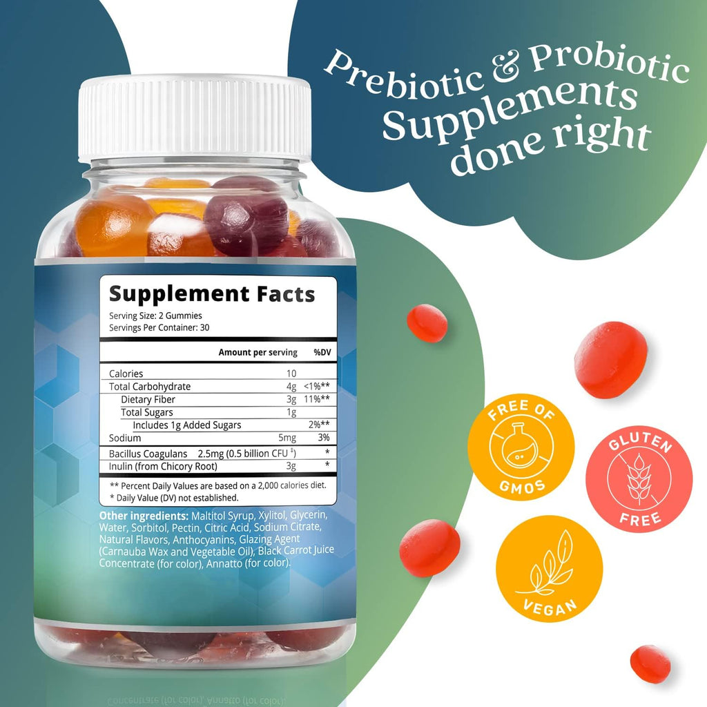 BeLive Synbiotics - Probiotic & Prebiotic Fiber Gummies – High Strength Inulin (3g), Dietary Fiber Supplement, Digestive Support for Kids & Adults - Strawberry, Lemon, Blueberry Flavor | 3-Pack