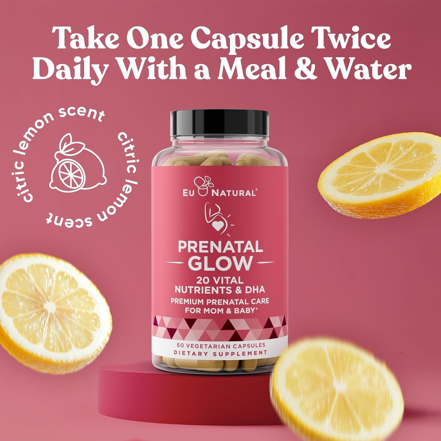 Glow Prenatal Vitamins for Women – 20-in-1 Vital Nutrients for Healthy Pregnancy and Fetal Development – Folic Acid & Vegan DHA For Baby's Growth & A Comfortable Pregnancy – 60 Nourishing Capsules