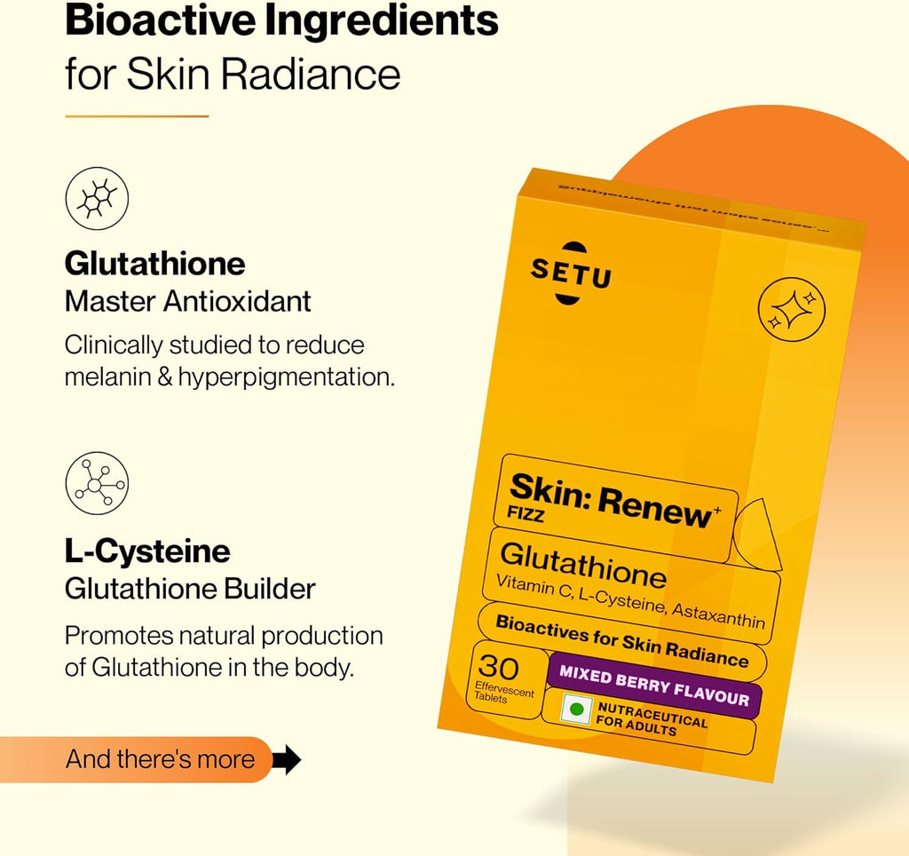 SETU Glutathione Effervescent Tablets with 500mg L-Glutathione & Vitamin C | Sugar-Free Antioxidant Supplement | Mixed Berry (Pack of 2)