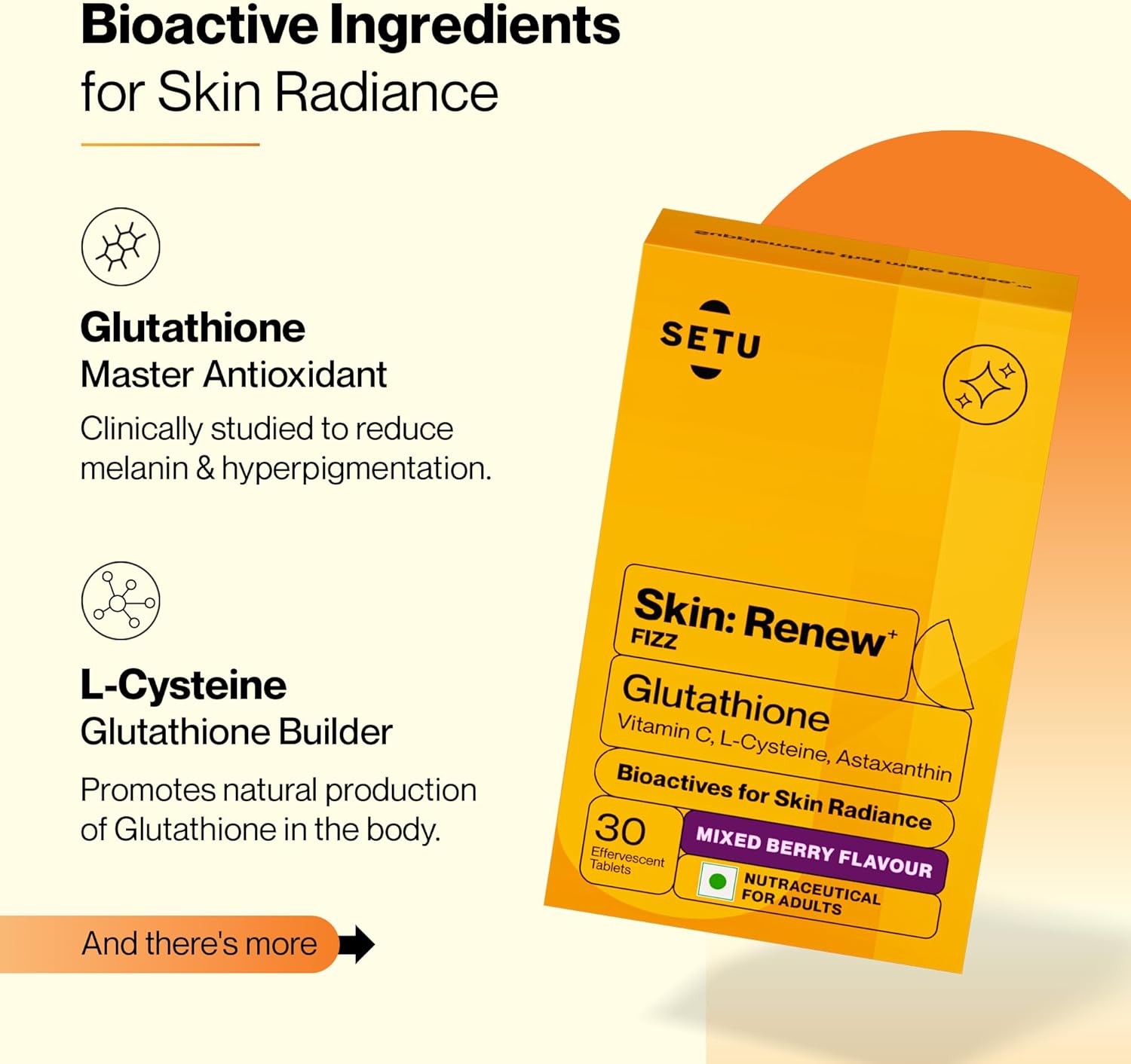 SETU Glutathione Effervescent Tablets with 500mg L-Glutathione & Vitamin C | Sugar-Free Antioxidant Supplement | Mixed Berry (Pack of 6)
