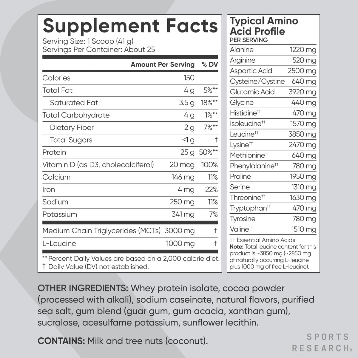 Sports Research Whey Protein Isolate - Sports Nutrition Protein Powder 25g per Scoop - 2lb Bag Whey Protein - Dutch Chocolate Bulk Protein Powder, 25 Servings