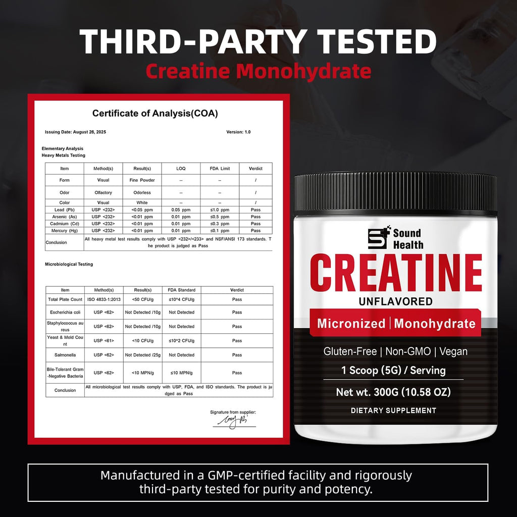 Creatine Monohydrate Powder 5000mg Pure Creatine Powder Monohydrate Micronized 300g (60 Servings) Unflavored Nutritional Supplements for Men & Women Sugar-Free,Vegan, Non-GMO with Scoop