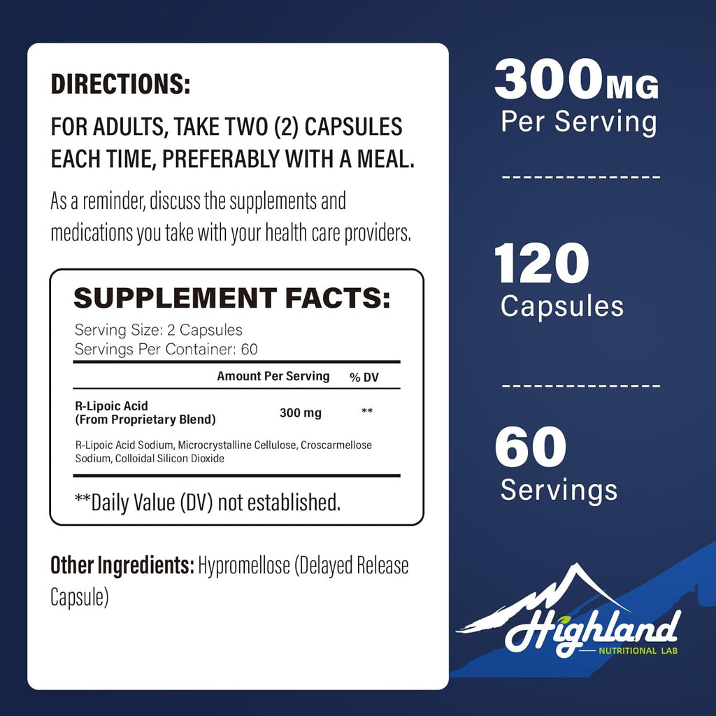 R Lipoic Acid (Na) 300mg per Serving, 120 Capsules, Up to 5X Improved Absorption, Excellent Nutritional Supplement for Healthy Metabolism Support and Antioxidants-1 Bottle