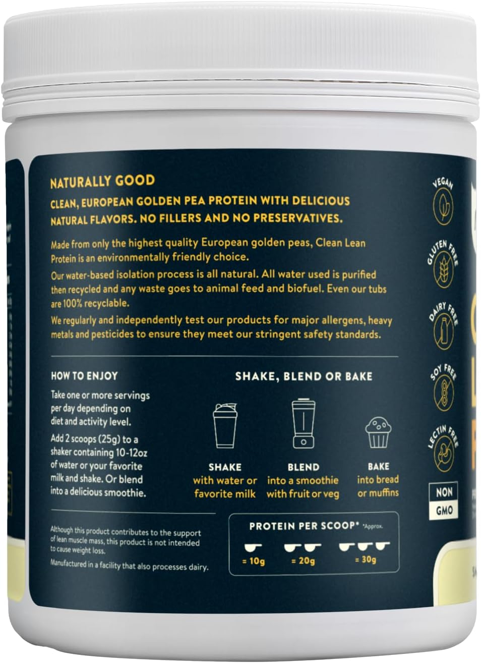Nuzest - Pea Protein Powder - Clean Lean Protein, Premium Vegan Plant Based, Dairy Free, Gluten Free, GMO Free, Naturally Sweetened Protein Shake, Smooth Vanilla, 20 Servings, 1.1 lb
