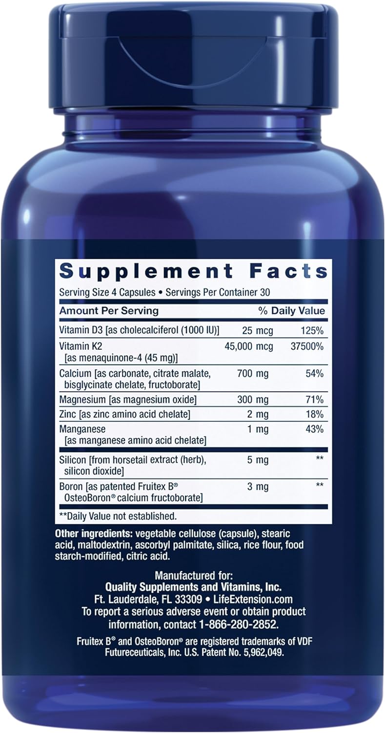 Life Extension Bone Restore Elite Calcium Supplement with Super Potent K2, Calcium, Vitamin D3, Magnesium, Boron, zinc, Vitamin K2, for Bone Health, Gluten-Free, Non-GMO, 120 Capsules