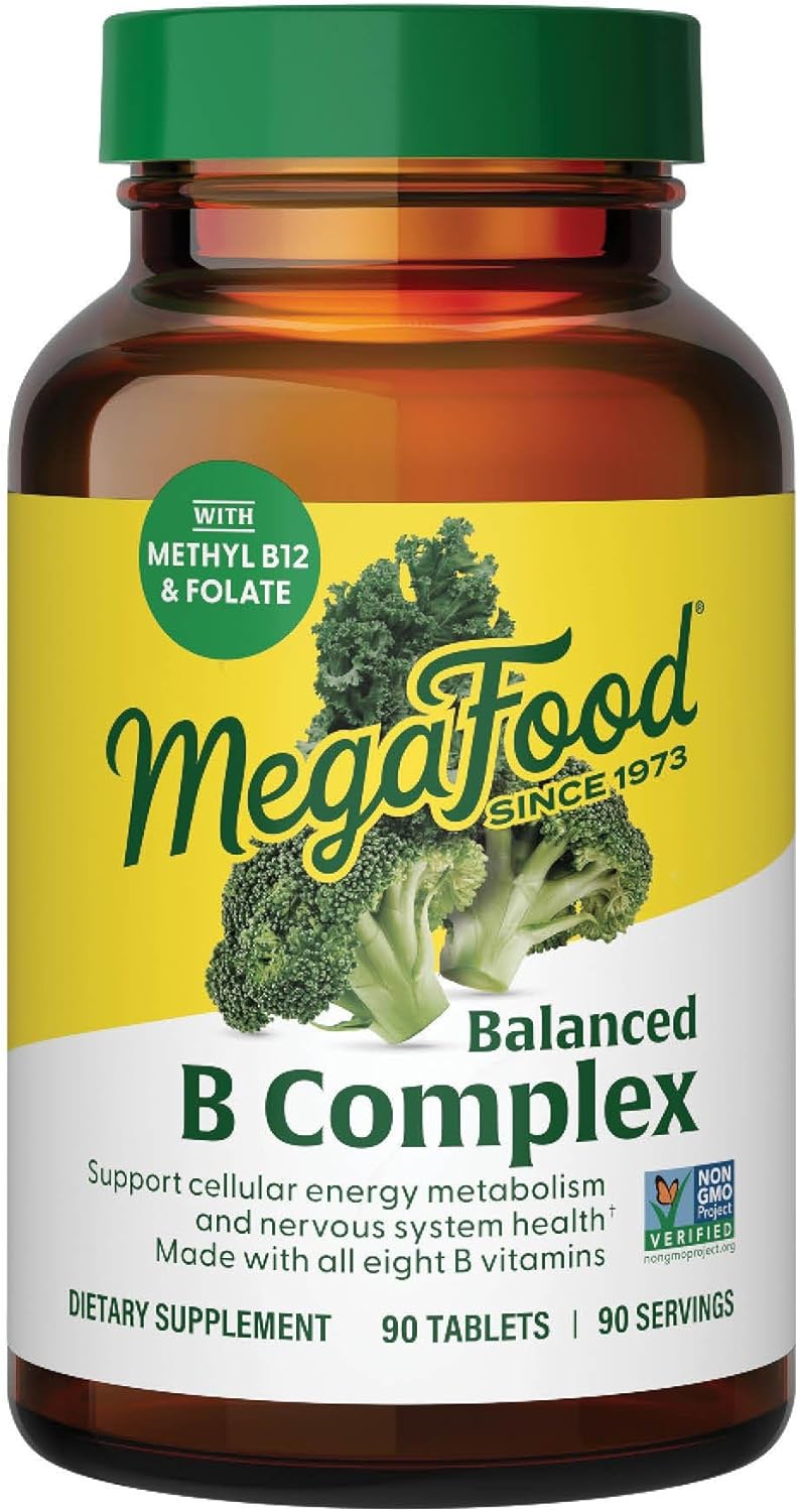 MegaFood Balanced B Complex - B Complex Vitamin Supplement, 8 B Vitamins Including Vitamin B6, Vitamin B12, Folate, Biotin & More, Supports Cellular Energy Production, Vegan, Gluten Free - 90 Tablets