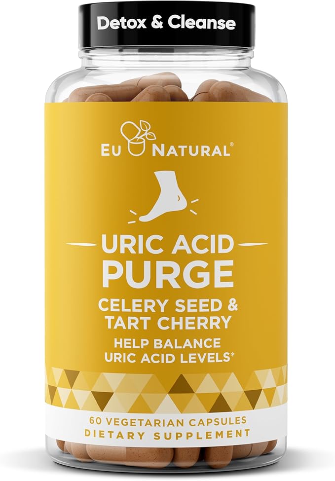 Eu Natural Purge Uric Acid Flush - Eat & Drink What You Want - Uric Acid Support for Joints & Mobility with Celery Seed, Tart Cherry & Chanca Piedra - 60 Vegetarian Capsules