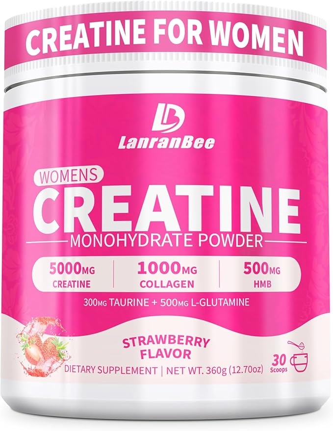 Creatine HMB for Women 5g Micronized Creatine Monohydrate Powder with Collagen Pre Workout Supplement for Muscle Support Energy & Endurance Sugar Free,Strawberry Flavor 30 Servings