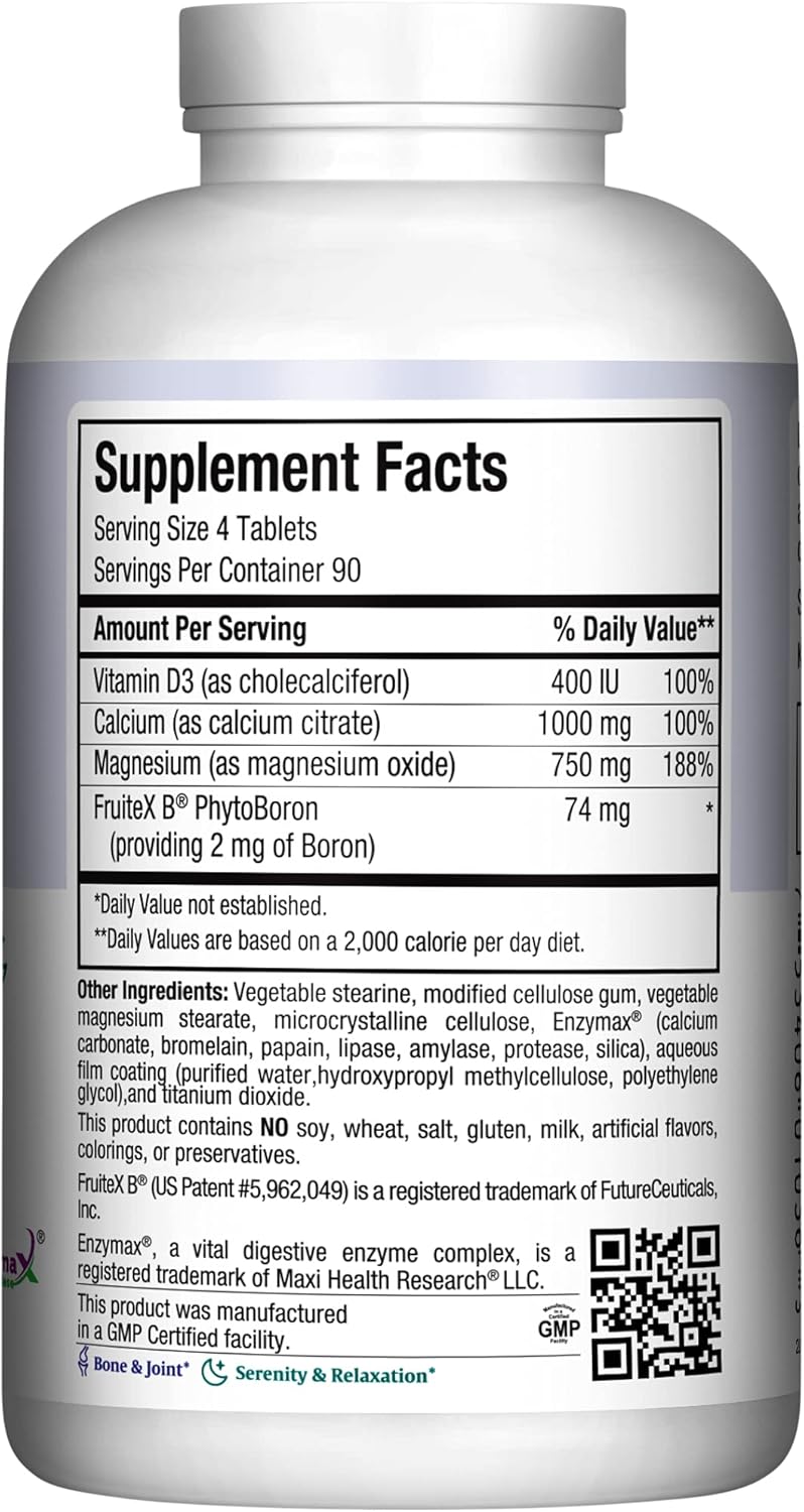 Maxi Health Calcium Magnesium Supplement with Vitamin D3 and Boron - Kosher Bone Health & Nighttime Formula, Calcium Citrate CalMag & Vitamin D (360 Tablets)