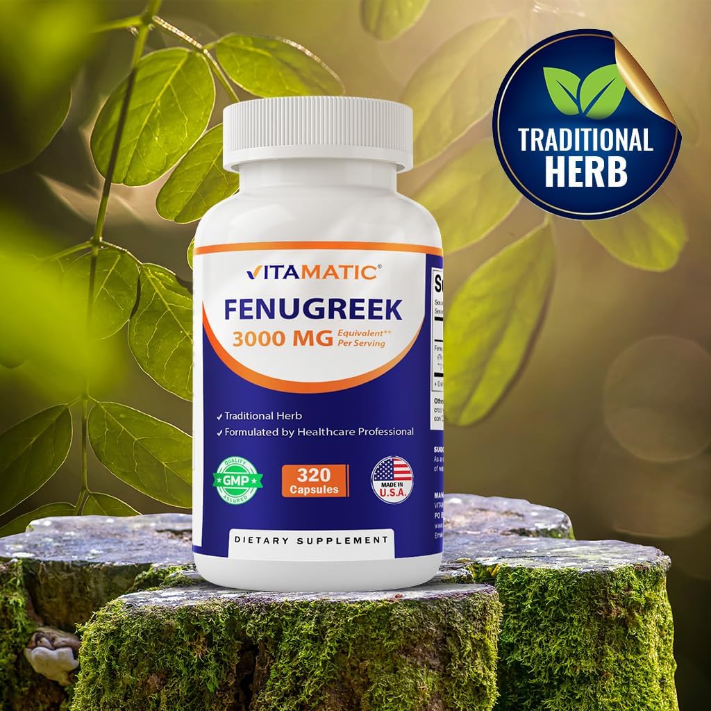 Vitamatic Fenugreek Capsules Extra Strength 3000 mg Equivalent Per Serving (from 10:1 Extract 300 mg) - Trigonella Foenum-Graecum - Methi Seeds Powder Pills - 320 Vegetarian Capsules - 2 Pack