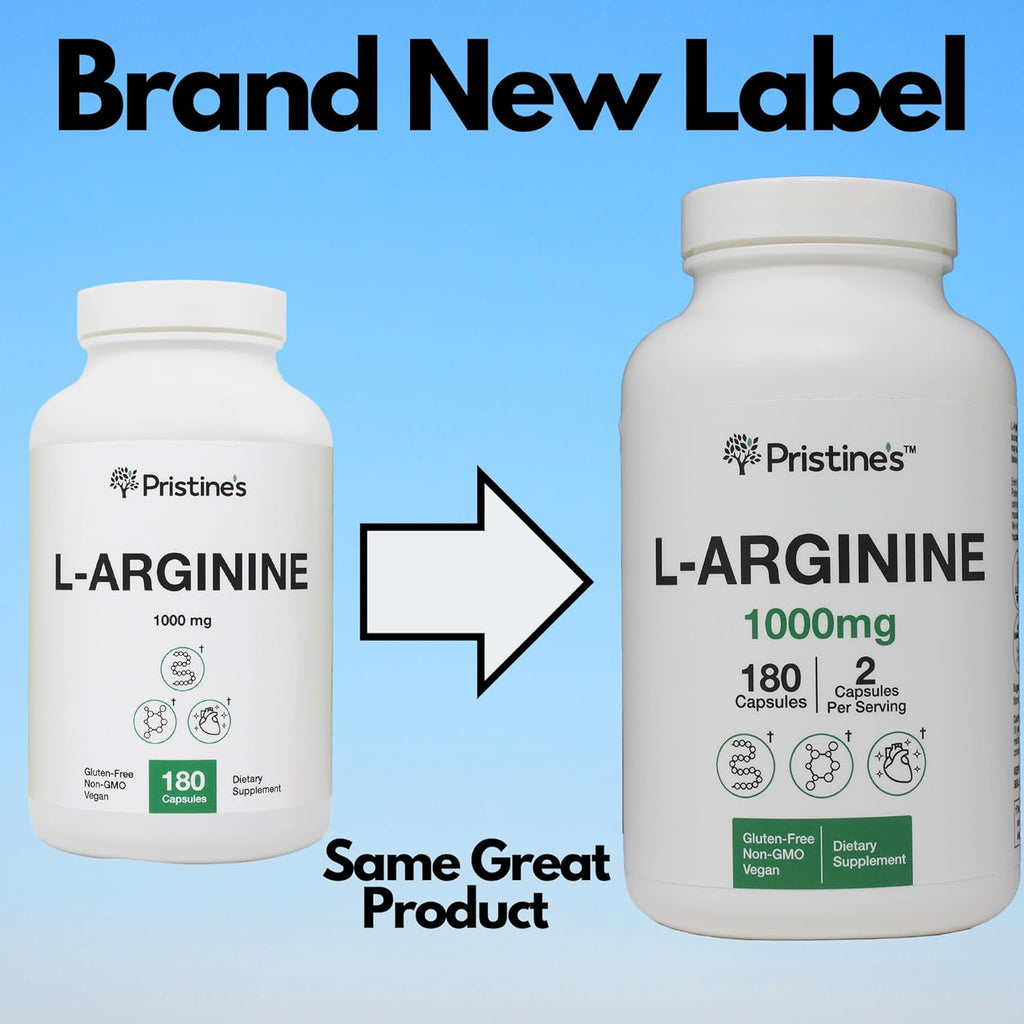 PRISTINE'S L Arginine Supplements for Men & Women - 1000mg Capsules 90 Day Supply Nitric Oxide & Pre Workout Amino Acid Support