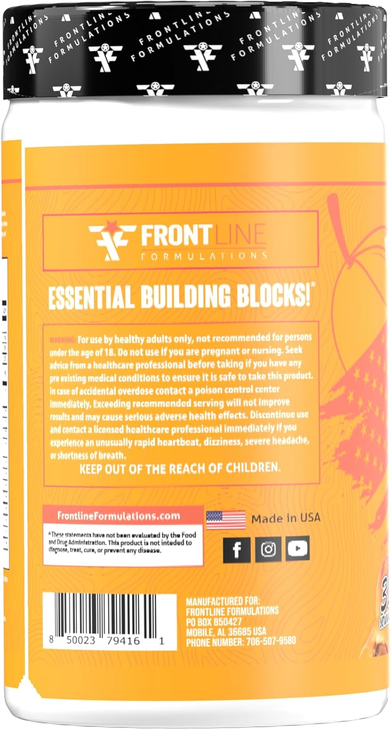 Amino Flood from Frontline Formulations - BCAA + EAA Recovery & Hydration Formula – Muscle Support, Electrolytes & Endurance – Amino Acid Supplement for Intra & Post Workout Peach Mango