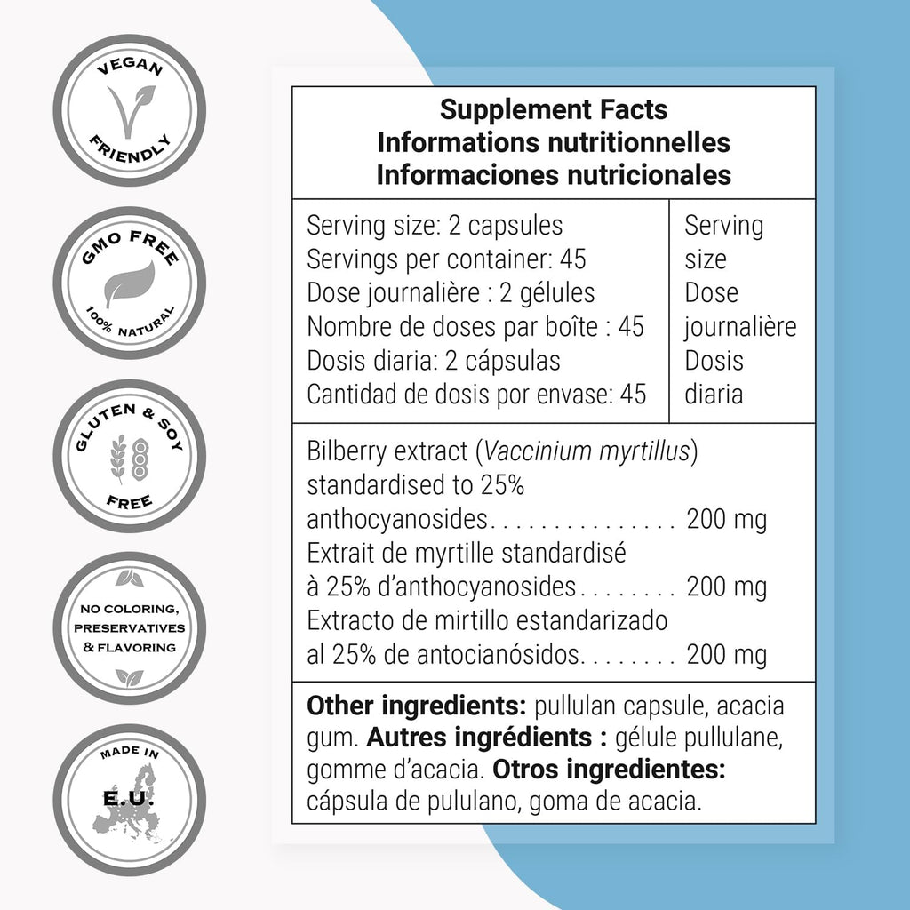 Supersmart - Bilberry Extract (High Strength) - 25% Anthocyanin - Bilberry Supplement for Eyes - Vaccinium Myrtillus Fruit Supplement | Non-GMO & Gluten Free - 90 Vegetarian Capsules