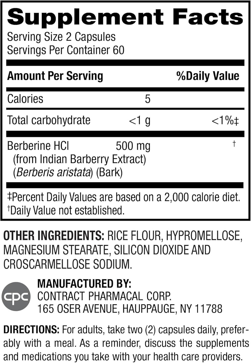 Earth's Splendor Berberine 500mg Capsules, Supports Metabolism (120ct Bottle, 2 Month Supply) Non-GMO, Vegan-Friendly