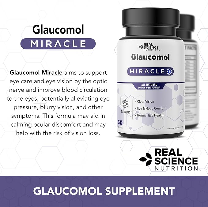 Real Science Glaucomol Miracle - Natural Eye Vitamins & Eye Supplements for Optic Nerve & Ocular Circulation Support – with Vitamins C, D & B12 for Vision Clarity & Eye Comfort – Made in USA, 60 Caps