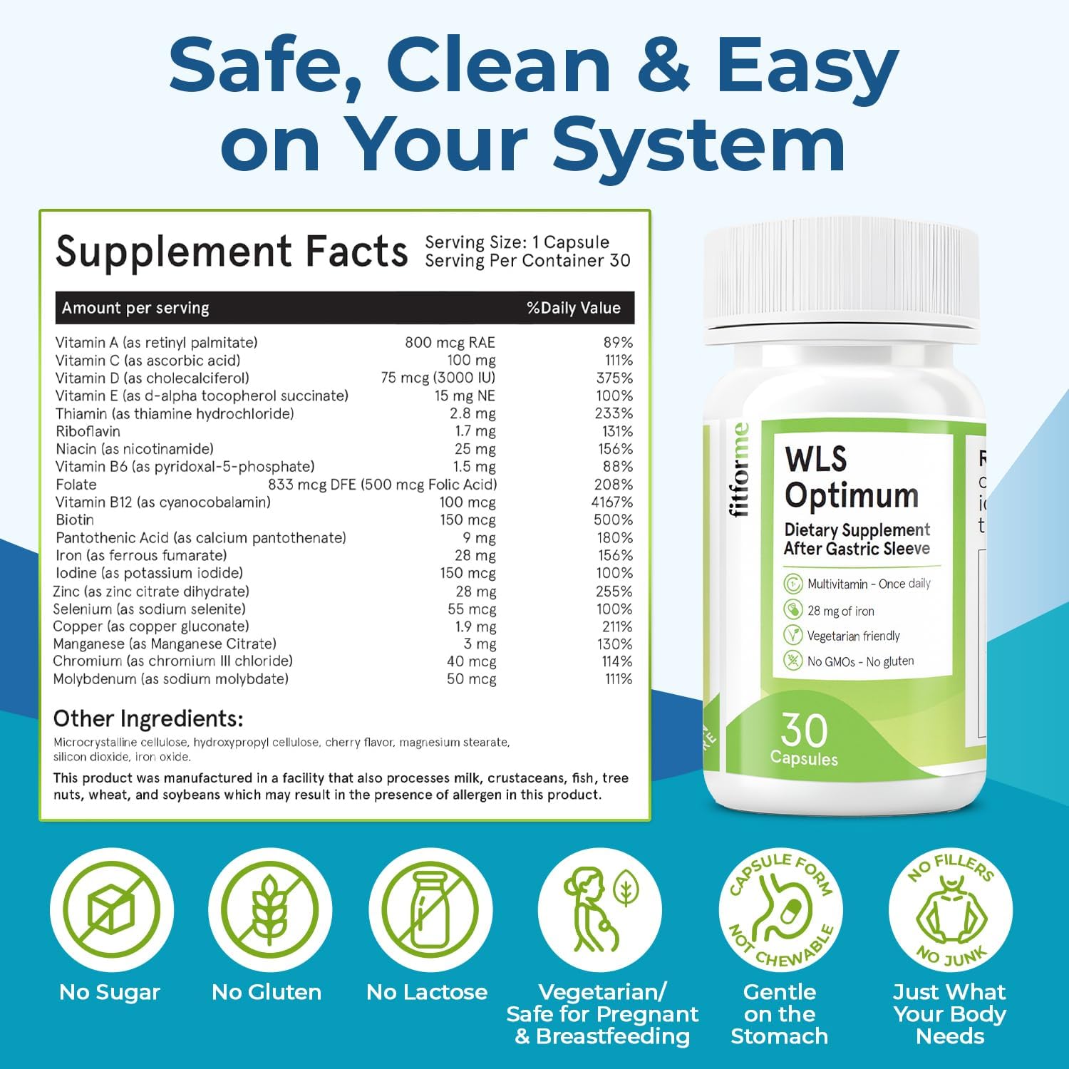 FitForMe Bariatric Multivitamins with Iron After Gastric Sleeve - One a Day WLS Optimum Capsule - 90 Days Supply of Vitamins & Minerals, Scientifically Proven