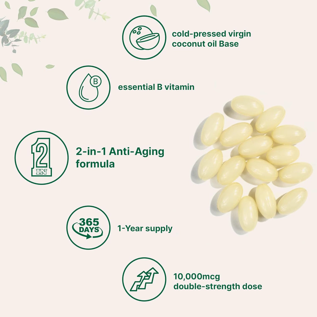 Micro Ingredients Biotin 10,000mcg w/Hyaluronic Acid 25mg | 365 Virgin Coconut Oil Softgels, Fast Release, One Year Supply, Supports Healthy Hair, Skin & Nails, Non-GMO & No Gluten
