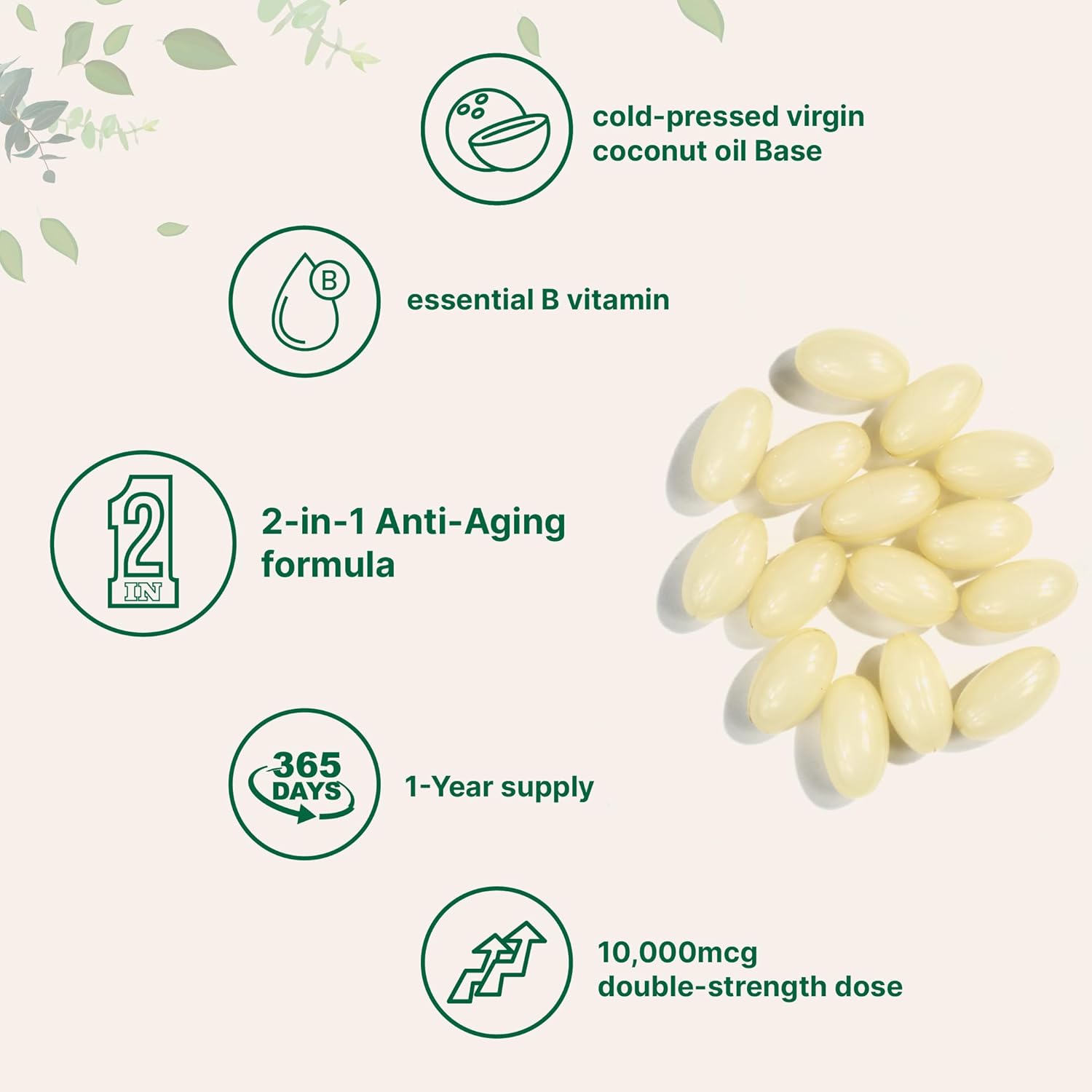 Micro Ingredients Biotin 10,000mcg w/Hyaluronic Acid 25mg | 365 Virgin Coconut Oil Softgels, Fast Release, One Year Supply, Supports Healthy Hair, Skin & Nails, Non-GMO & No Gluten
