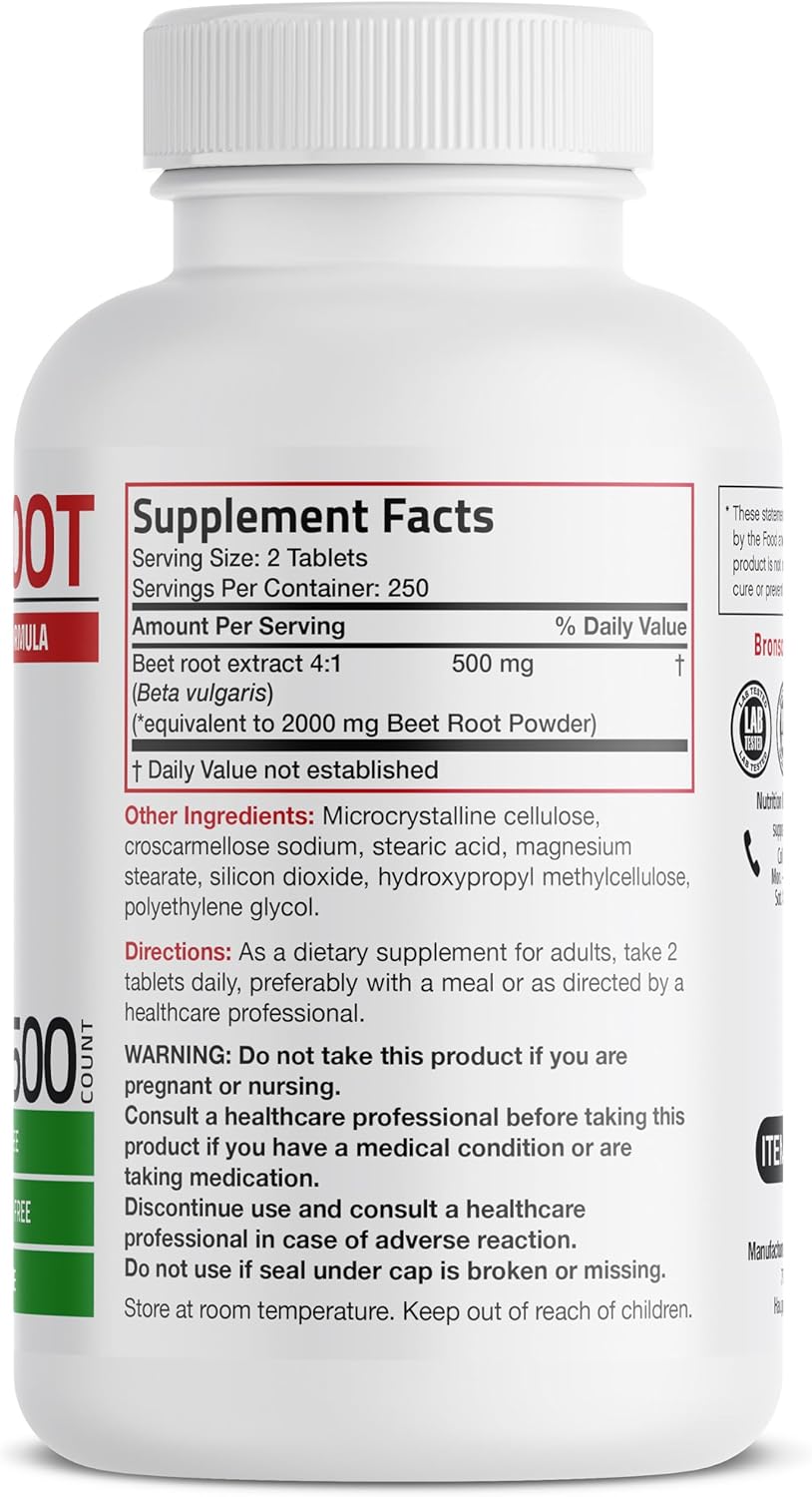 Bronson Beet Root Extra Strength, Non-GMO, 500 Vegetarian Tablets