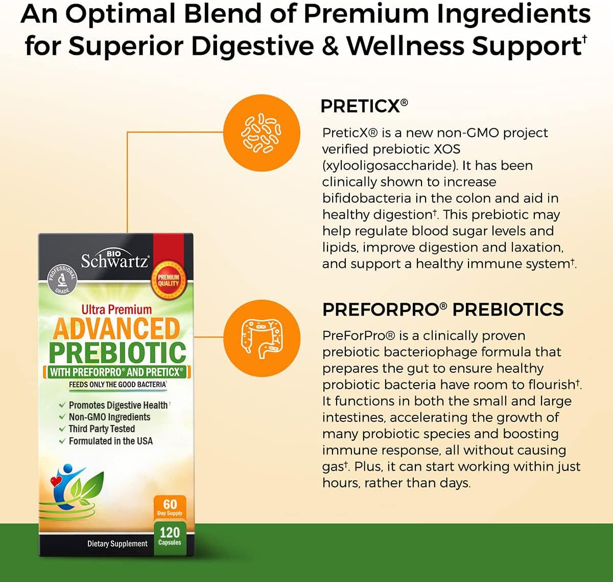 Advanced Prebiotics for Digestive Health - Fast Acting Gut Health Supplement with Clinically Validated Prebiotics for Women & Men for Healthy Gut Flora Bloating & Immune Support - 2 Month Supply