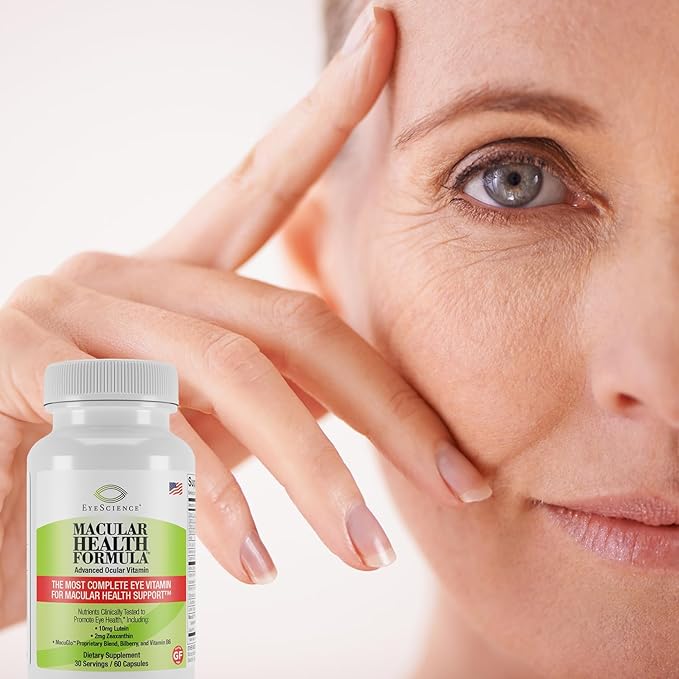 EyeScience Macular Health Formula Advanced Ocular Vitamin - Containing Lutein, Zeaxanthin, Billberry, & Vitamins C, D, E, & B6 (30 Day Supply)