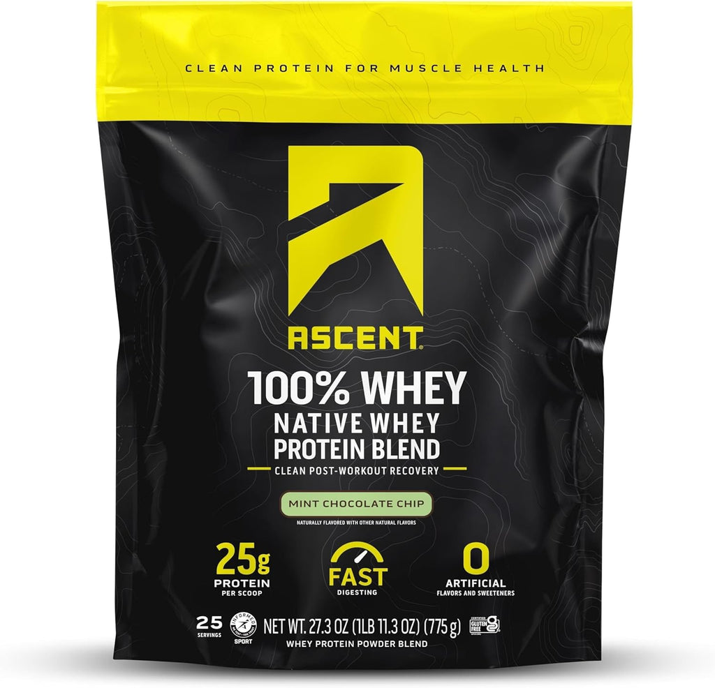 Ascent 100% Whey Protein Powder - Post Workout Whey Protein Isolate, Zero Artificial Flavors & Sweeteners, Gluten Free, 5.5g BCAA, 2.6g Leucine, Military Exclusive, Mocha Cold Brew 1.7 lb